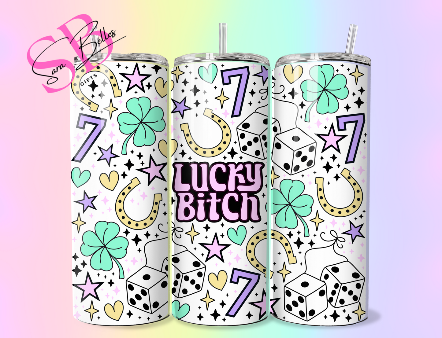 Lucky Bitch 20oz Tumbler – Lucky Dice Print Stainless Steel Tumbler with Lid & Straw