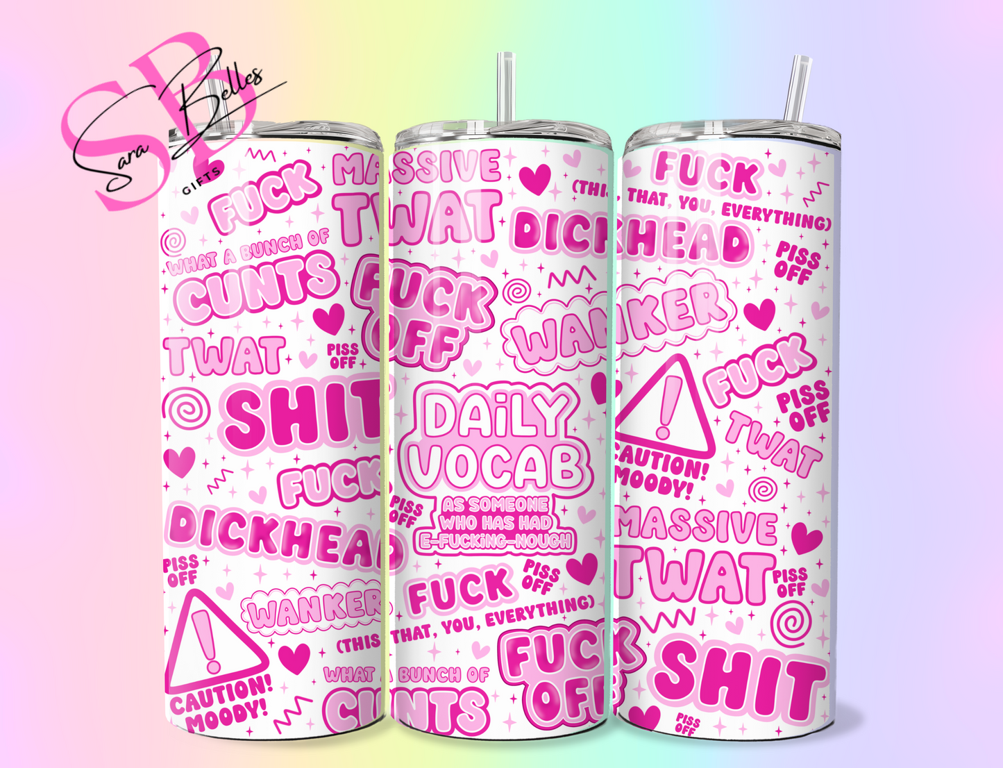 Sweary Daily Vocab Tumbler – 20oz Stainless Steel Cup for Language Lovers & Sassy Souls