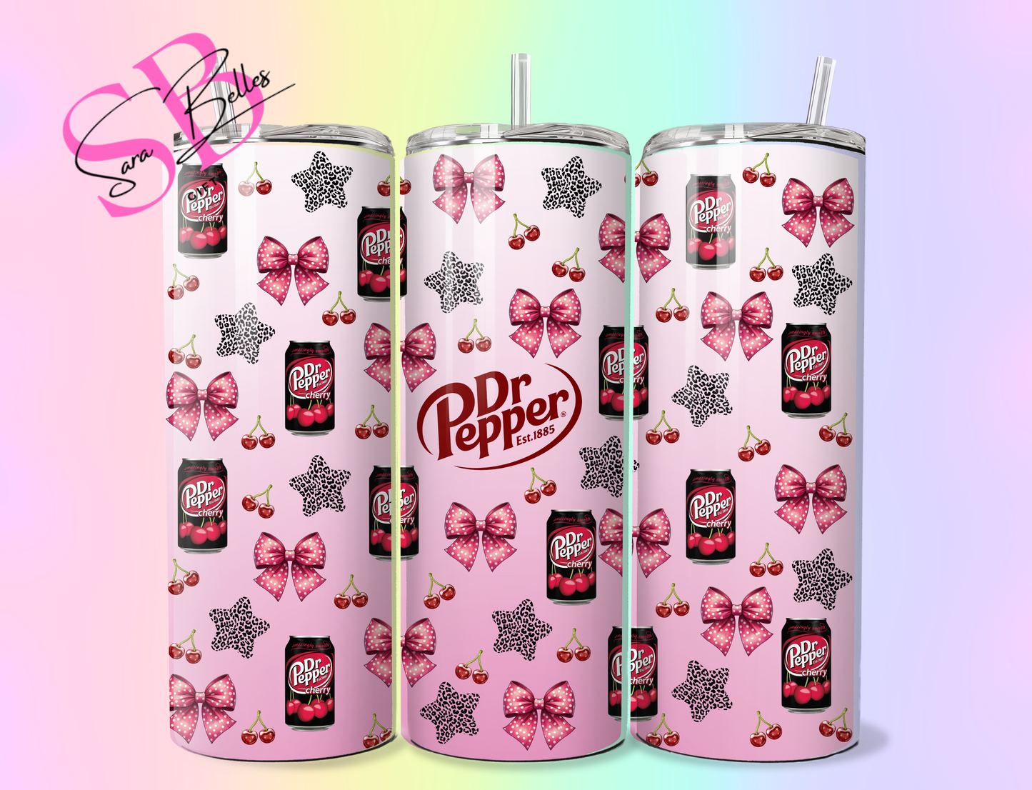 Cherry Soda Coquette 20oz Tumbler – Pink Bows & Dr Pepper-Inspired Stainless Steel Cup with Straw & Lid