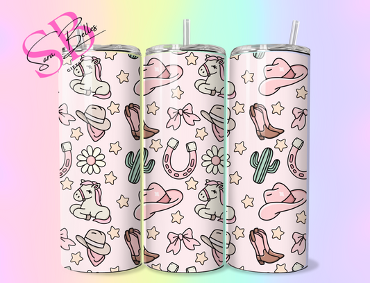 Pink Girly Cowgirl 20oz Tumbler – Western Pink Boots & Rodeo Vibes Stainless Steel Travel Cup with Straw