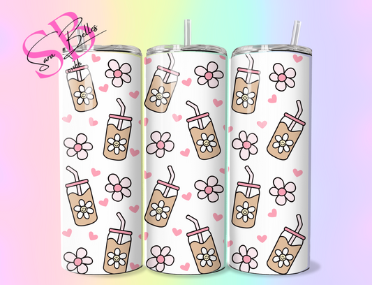 Pretty in Pink Love 20oz Tumbler – Libbey Can Style Print Stainless Steel Cup with Straw & Lid