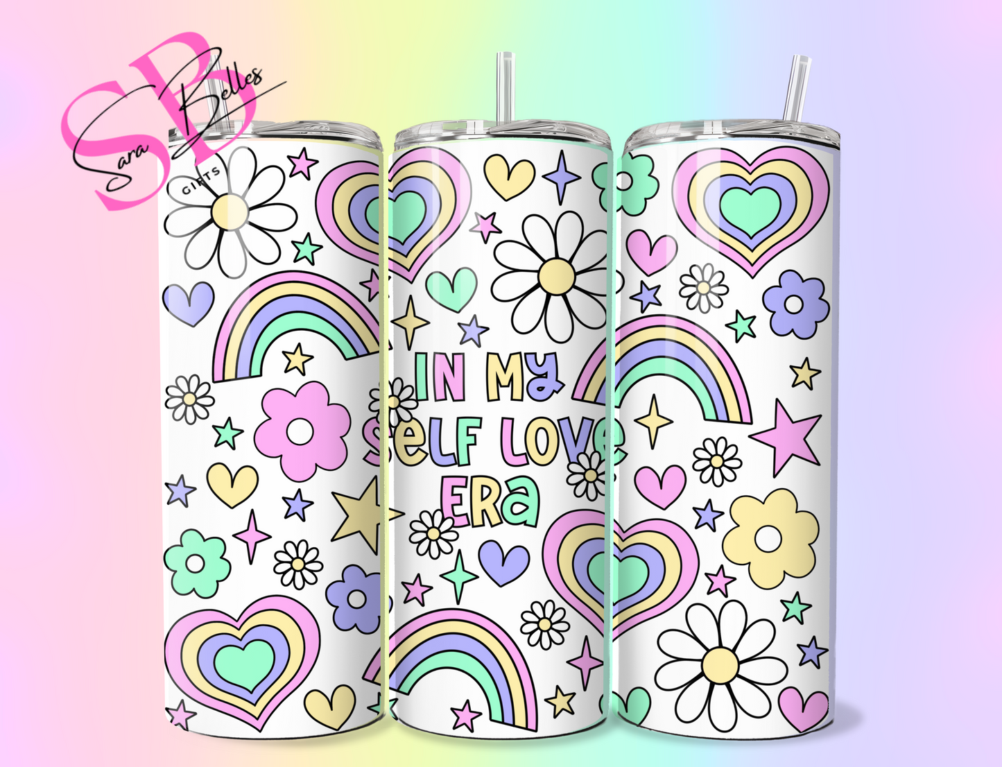 In My Self Love Era 20oz Tumbler – Empowering Pink Skinny Stainless Steel Cup with Straw & Lid