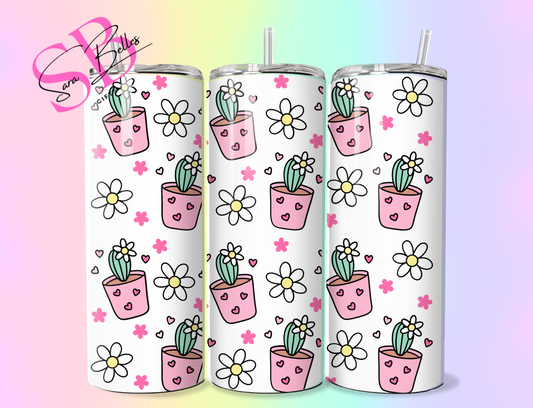 Pink Cactus & Floral 20oz Tumbler – Cute Boho Desert Vibes Stainless Steel Cup with Straw