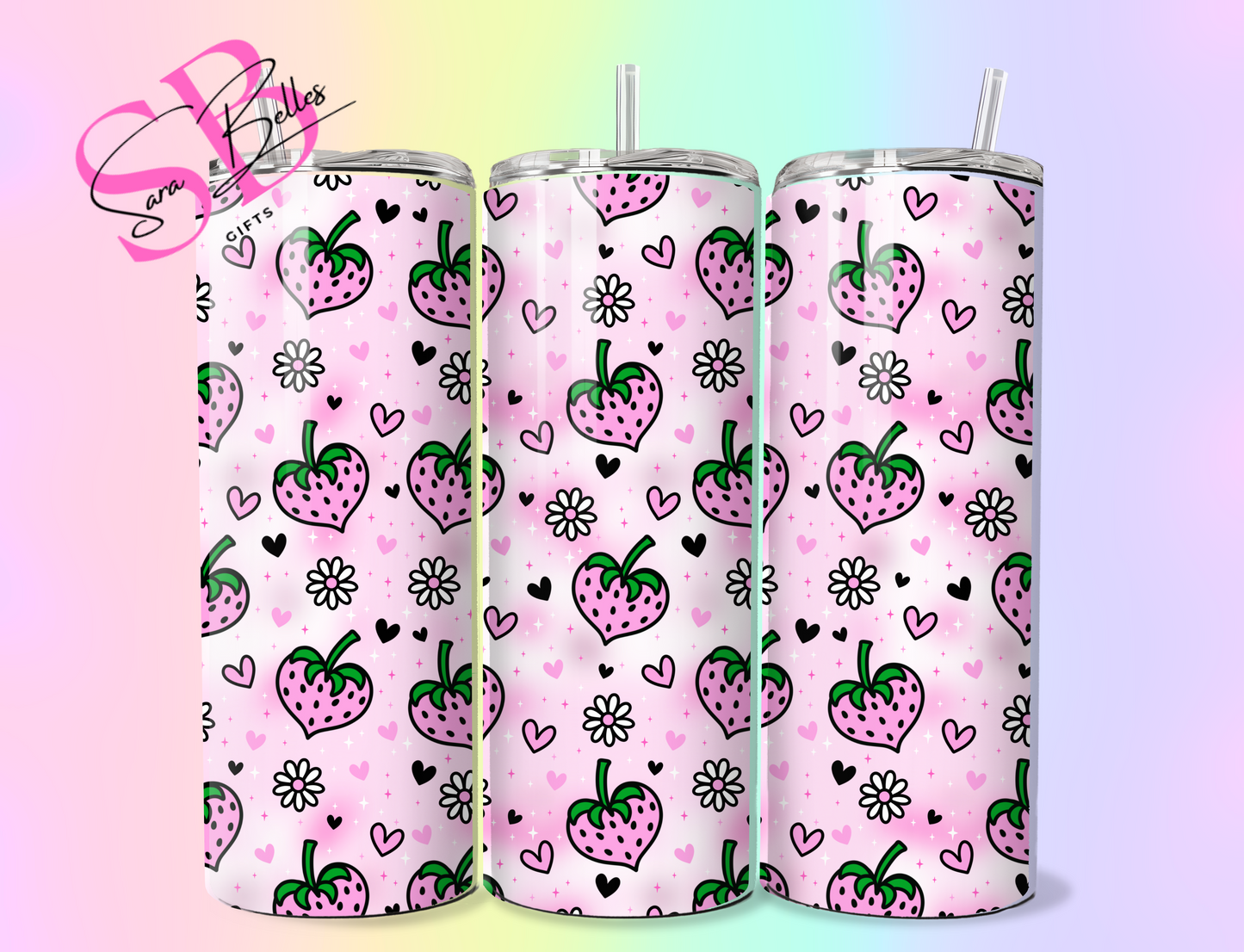 Strawberry Blush 20oz Tumbler – Pink Insulated Stainless Steel Travel Cup for Sweet Drink Lovers