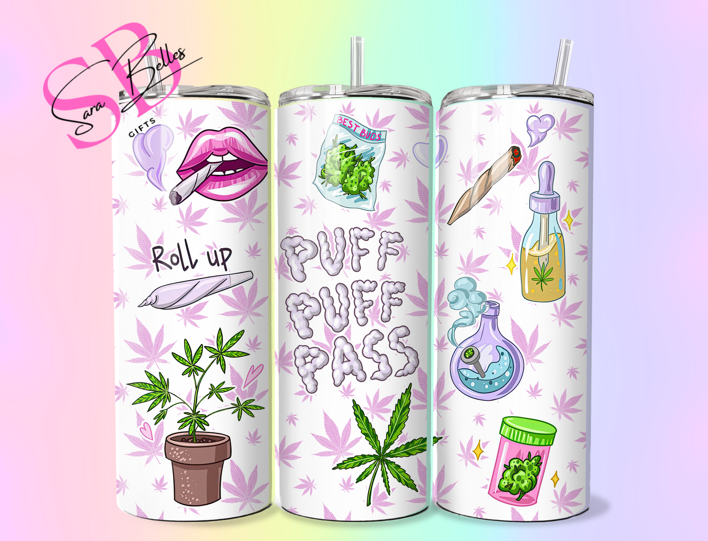 Smoker Girl 20oz Tumbler – Pink Marijuana Design Weed 420 Stainless Steel Skinny Cup with Lid & Straw