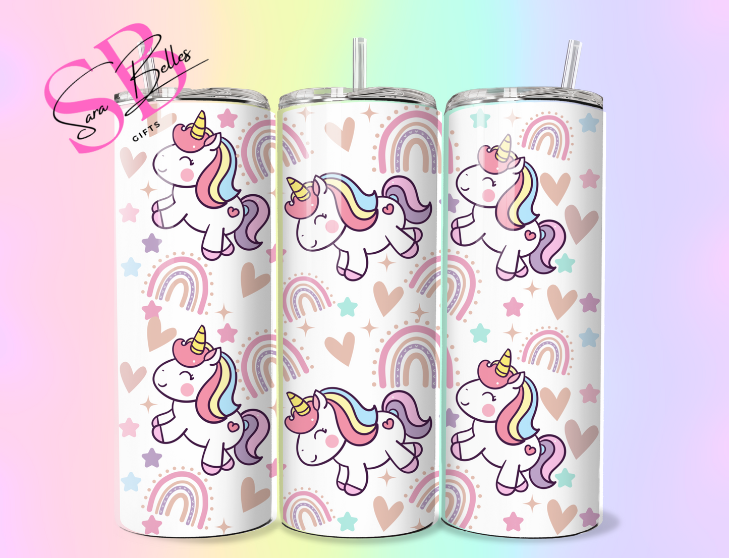 Pastel Unicorn Boho 20oz Tumbler – Whimsical Boho Rainbow Stainless Steel Cup with Lid & Straw