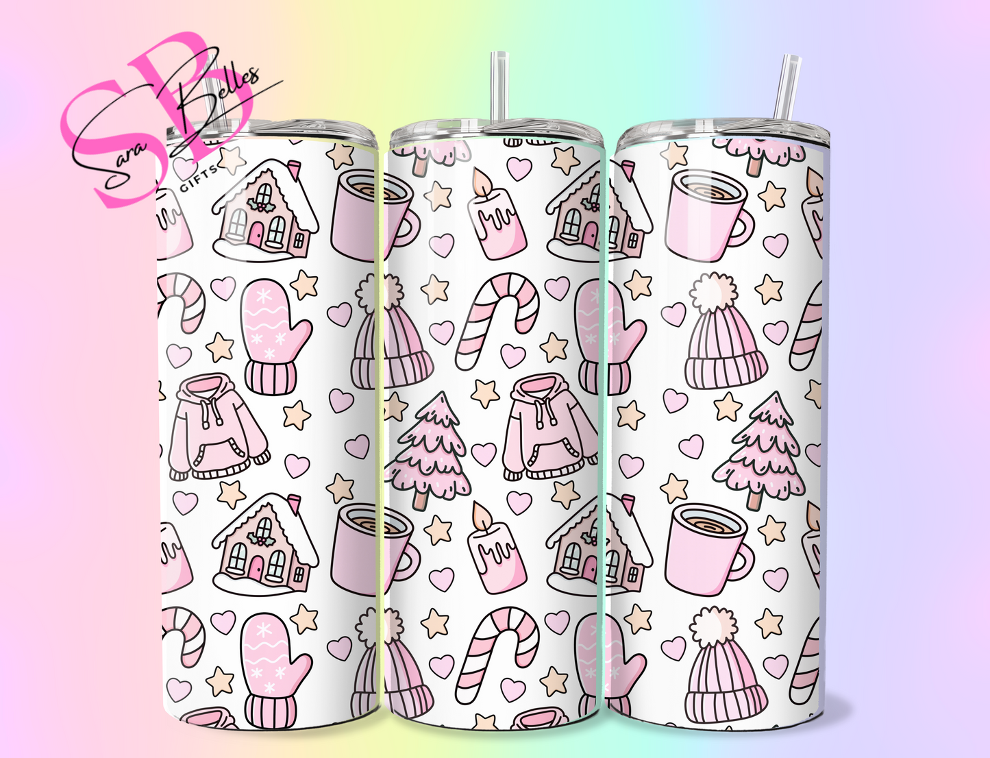 Pink Cozy Winter Wonderland 20oz Tumbler – Snowy Vibes & Frosted Aesthetic Stainless Steel Cup