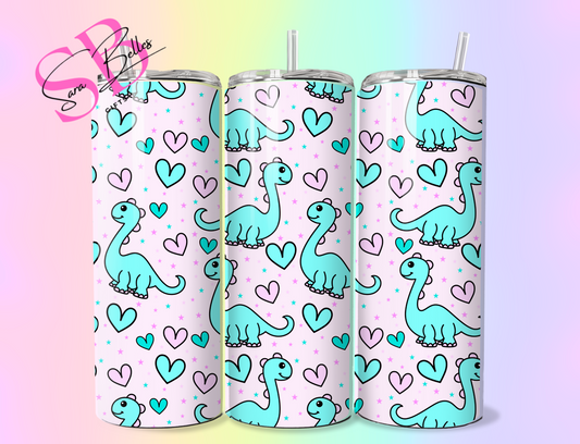 Cute Dino Pattern 20oz Tumbler – Seamless Dinosaur Print Stainless Steel Cup with Straw & Lid