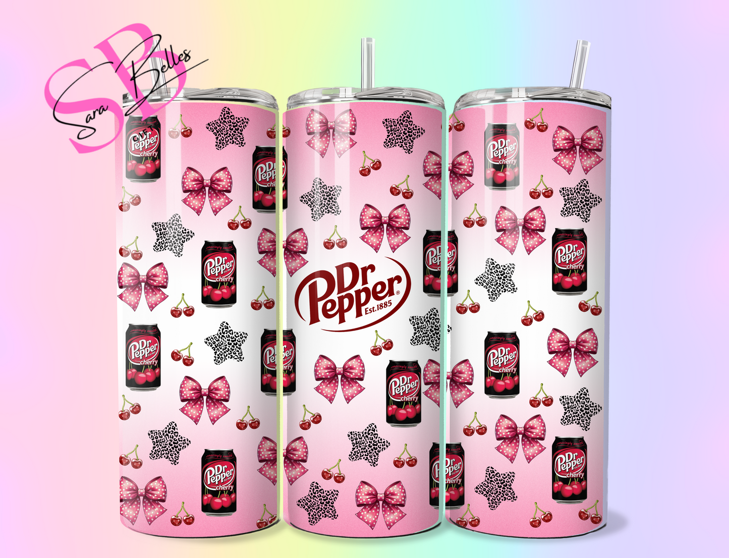 Cherry Soda Coquette 20oz Tumbler – Pink Bows & Dr Pepper-Inspired Stainless Steel Cup with Straw & Lid