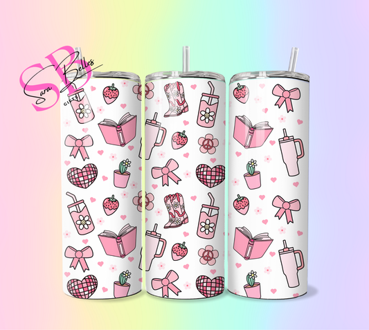 Pink Girly Vibes Pink 20oz Tumbler – Cute Aesthetic Stainless Steel Cup for Iced Coffee, Tea & More