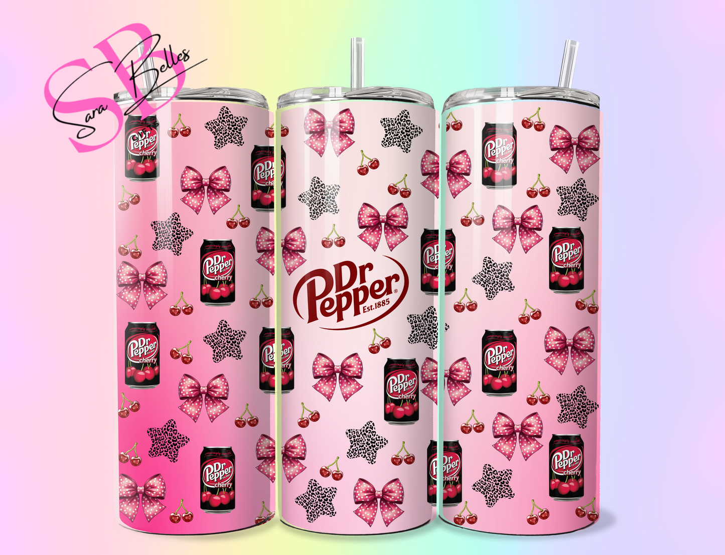 Cherry Soda Coquette 20oz Tumbler – Pink Bows & Dr Pepper-Inspired Stainless Steel Cup with Straw & Lid