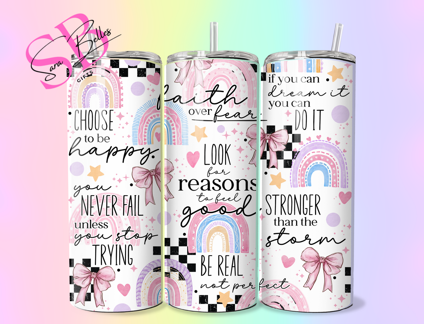 Stay Positive 20oz Tumbler – Retro Coquette Affirmation Stainless Steel Cup with Straw & Lid