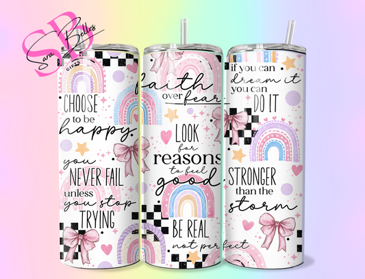 Stay Positive 20oz Tumbler – Retro Coquette Affirmation Stainless Steel Cup with Straw & Lid