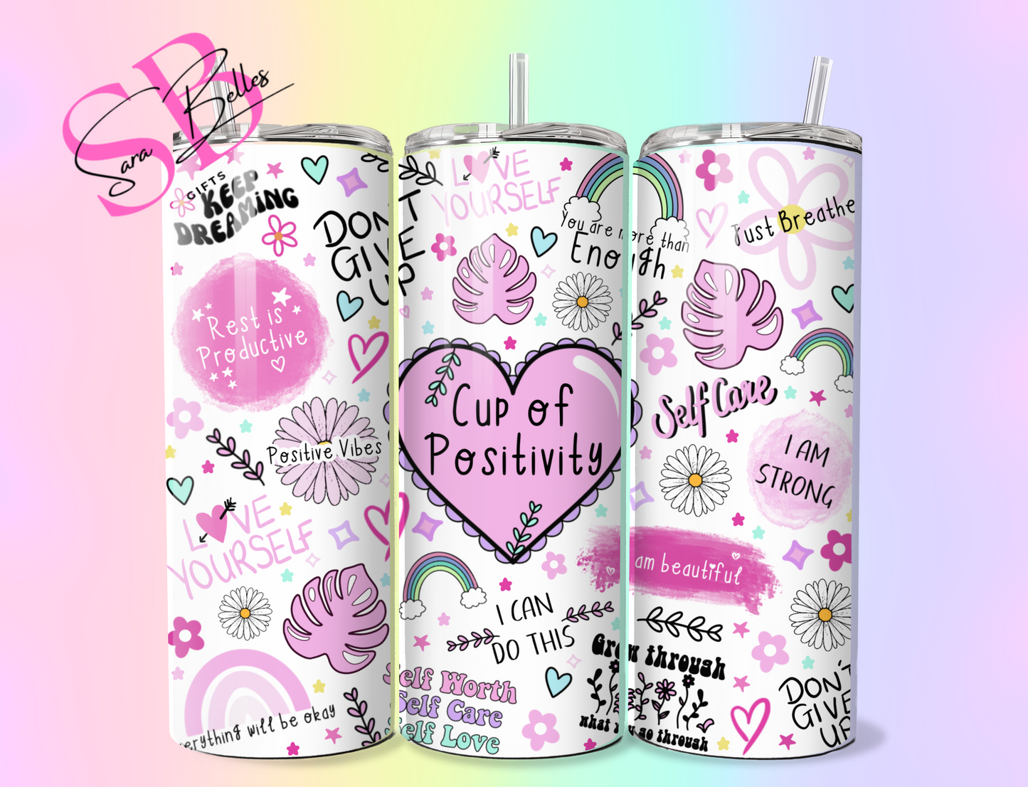 Cup of Positivity 20oz Tumbler – Inspirational Stainless Steel Drinkware with Straw & Lid