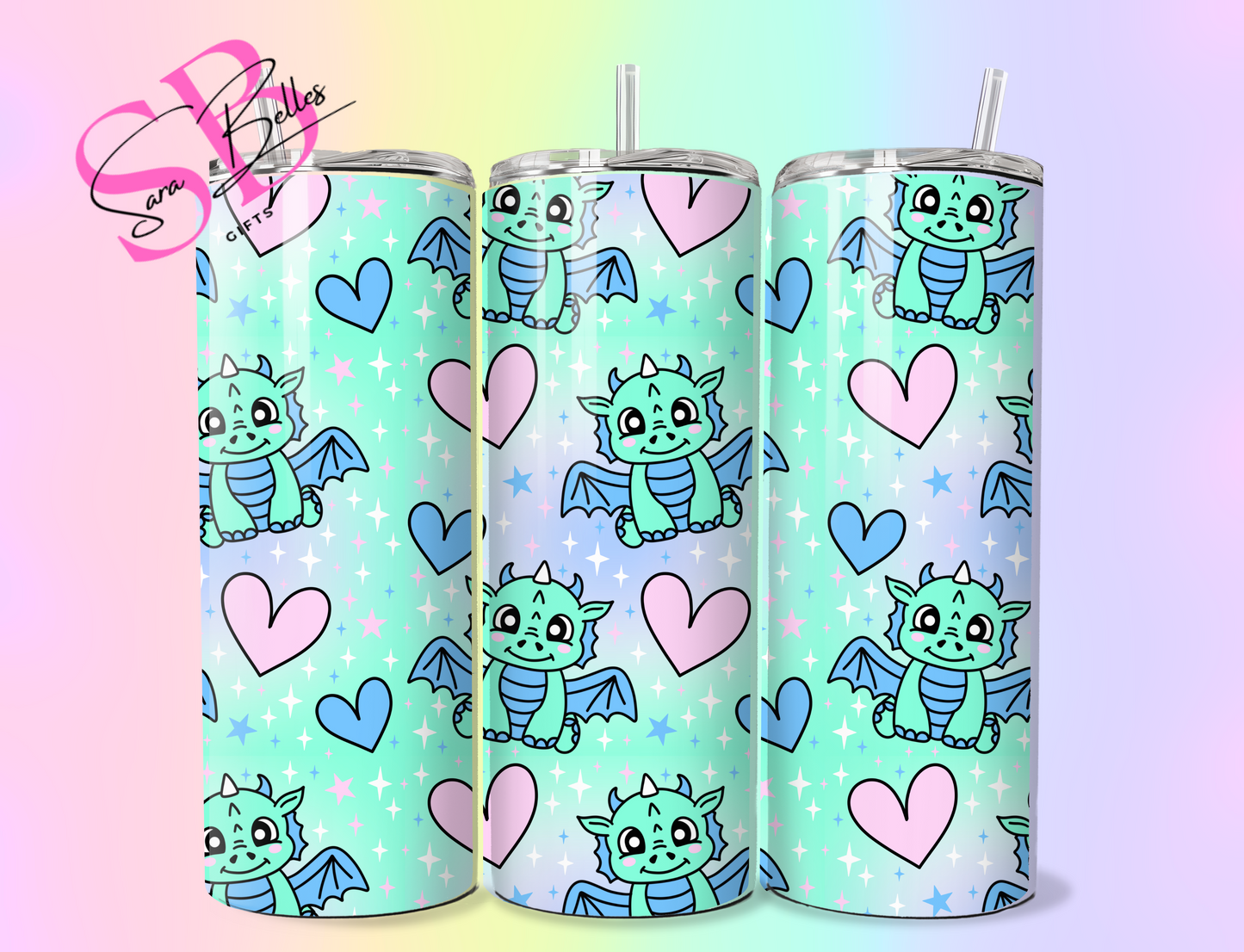 Whimsical Green Dragon 20oz Tumbler – Cute Fantasy Creature Stainless Steel Cup with Straw & Lid