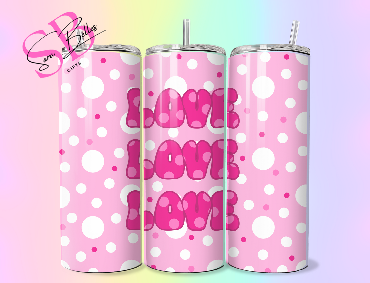 Polkadot Love 20oz Tumbler – Cute Polka Dot Design Stainless Steel Tumbler with Lid & Straw