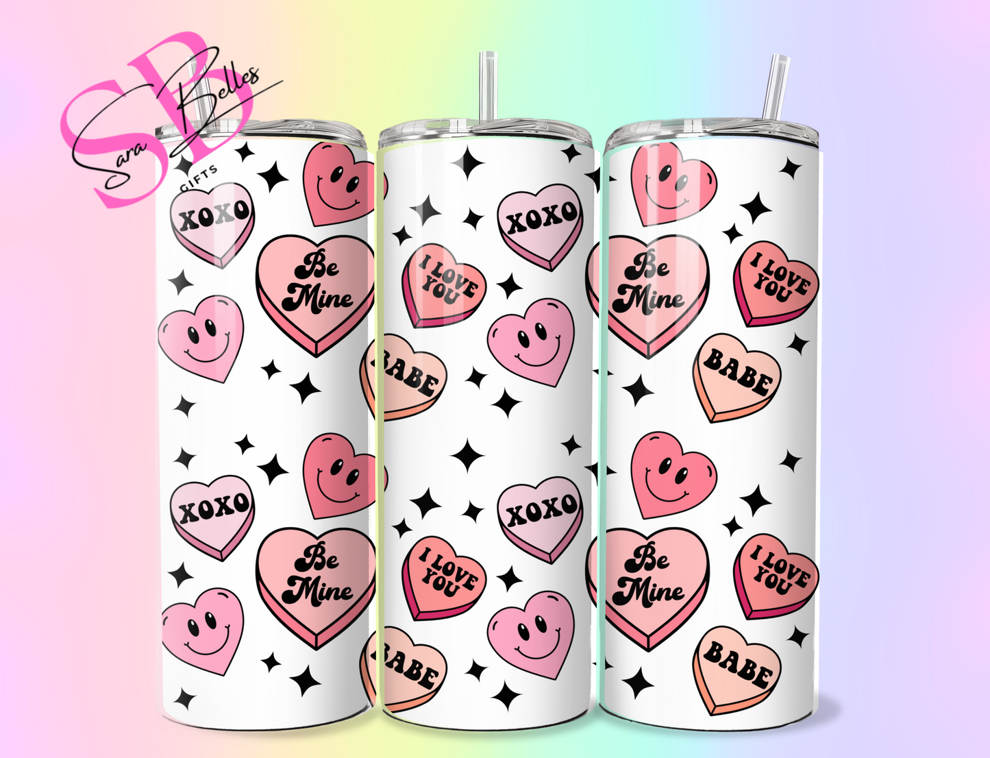 Love You Always 20oz Tumbler – Pink Hearts Stainless Steel Cup with Straw & Lid