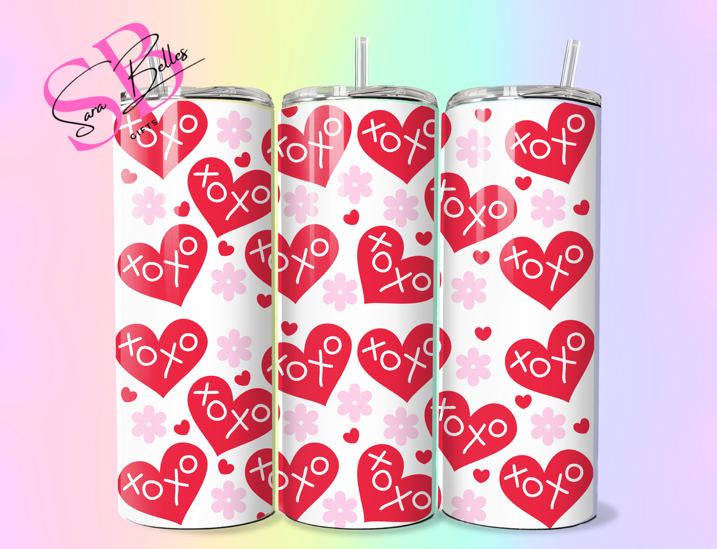 XOXO Hearts 20oz Tumbler – Love Letter Aesthetic Stainless Steel Cup with Straw & Lid