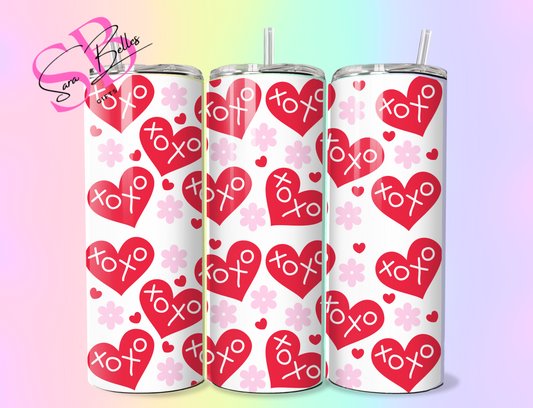 XOXO Hearts 20oz Tumbler – Love Letter Aesthetic Stainless Steel Cup with Straw & Lid