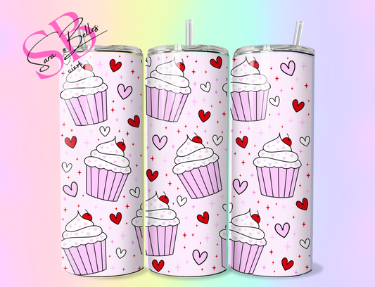 Cupcake Print 20oz Tumbler – Pink Dessert-Inspired Girly Tumbler with Straw & Lid