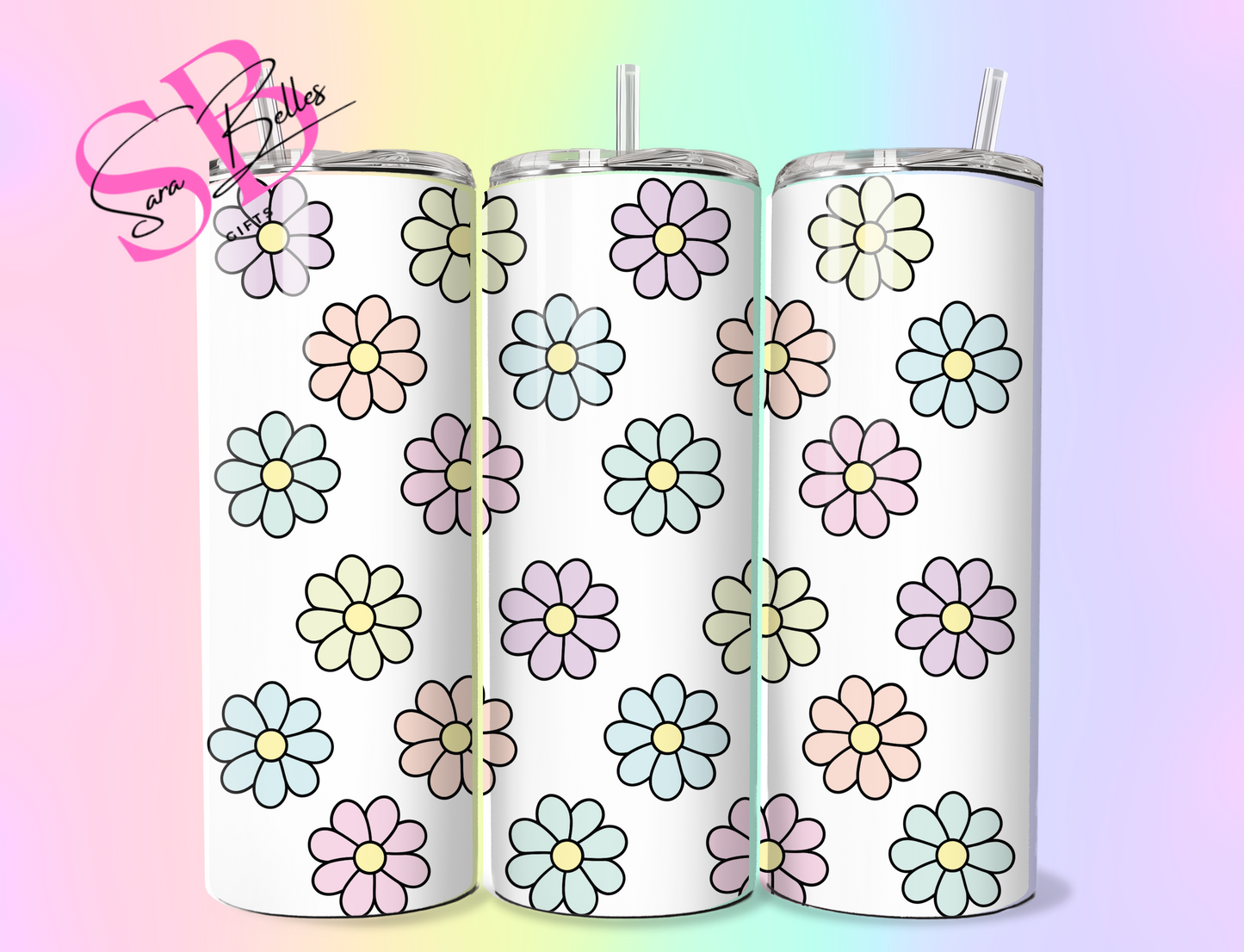 Pastel Bloom 20oz Tumbler – Soft Floral Aesthetic Stainless Steel Cup with Straw & Lid