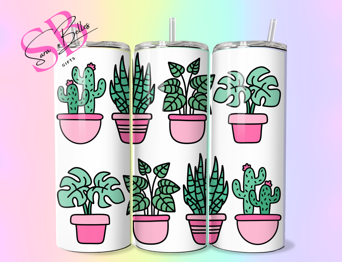 Pretty in Pink Plants 20oz Tumbler – Botanical Vibes Stainless Steel Cup with Straw & Lid