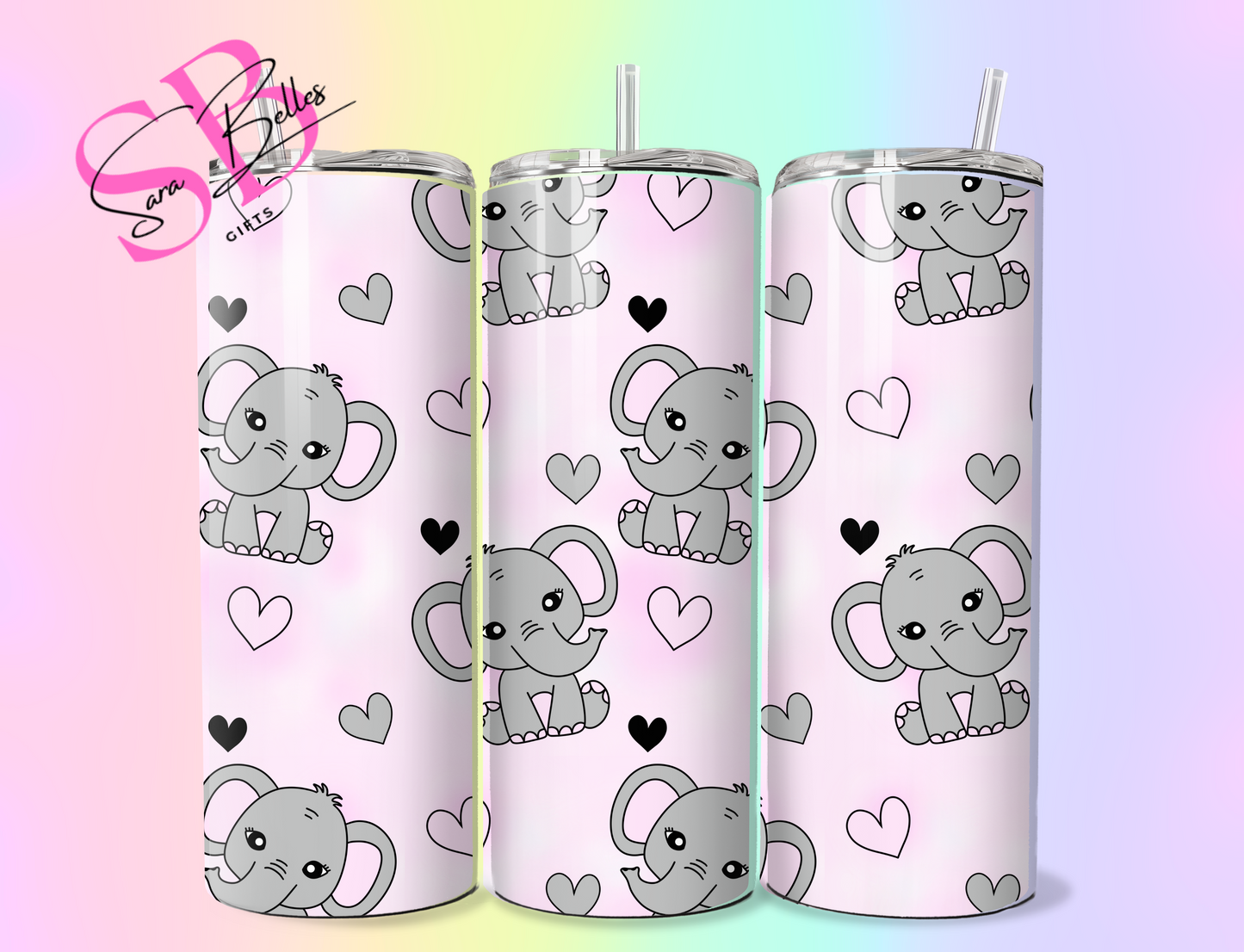 Pink Cute Elephant 20oz Tumbler – Insulated Stainless Steel Travel Cup for Animal & Elephant Lovers