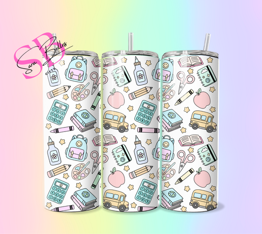 Cute Teacher 20oz Tumbler – Pink Classroom Design Stainless Steel Insulated Cup with Lid & Straw