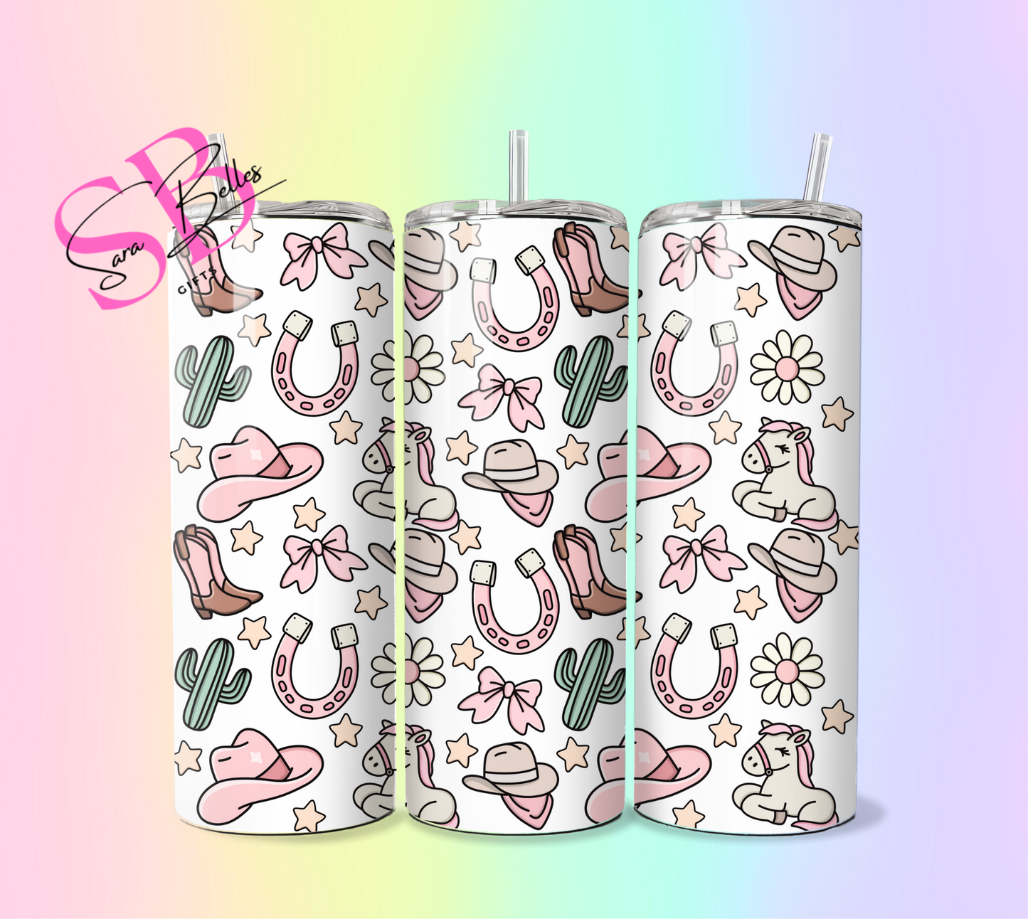 Girly Cowgirl 20oz Tumbler – Western Pink Boots & Rodeo Vibes Stainless Steel Travel Cup with Straw