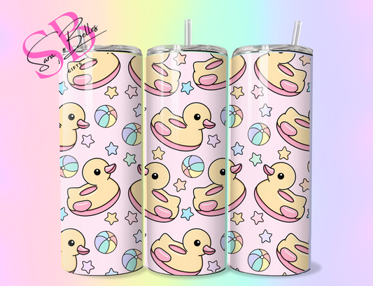 Pink Duckie Floaties 20oz Tumbler – Cute Summer Pool Vibes Stainless Steel Cup with Straw