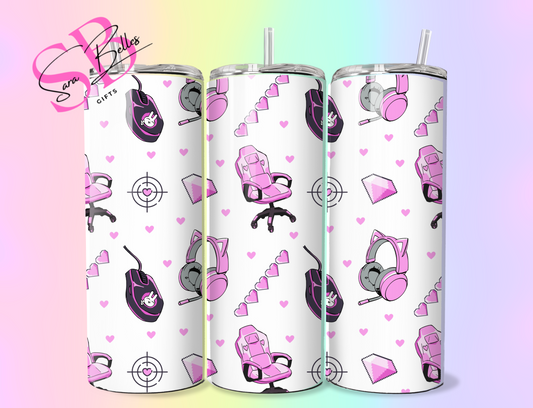 Girl Gamer 20oz Tumbler – Cute Gaming Themed Stainless Steel Cup with Straw for Gamers