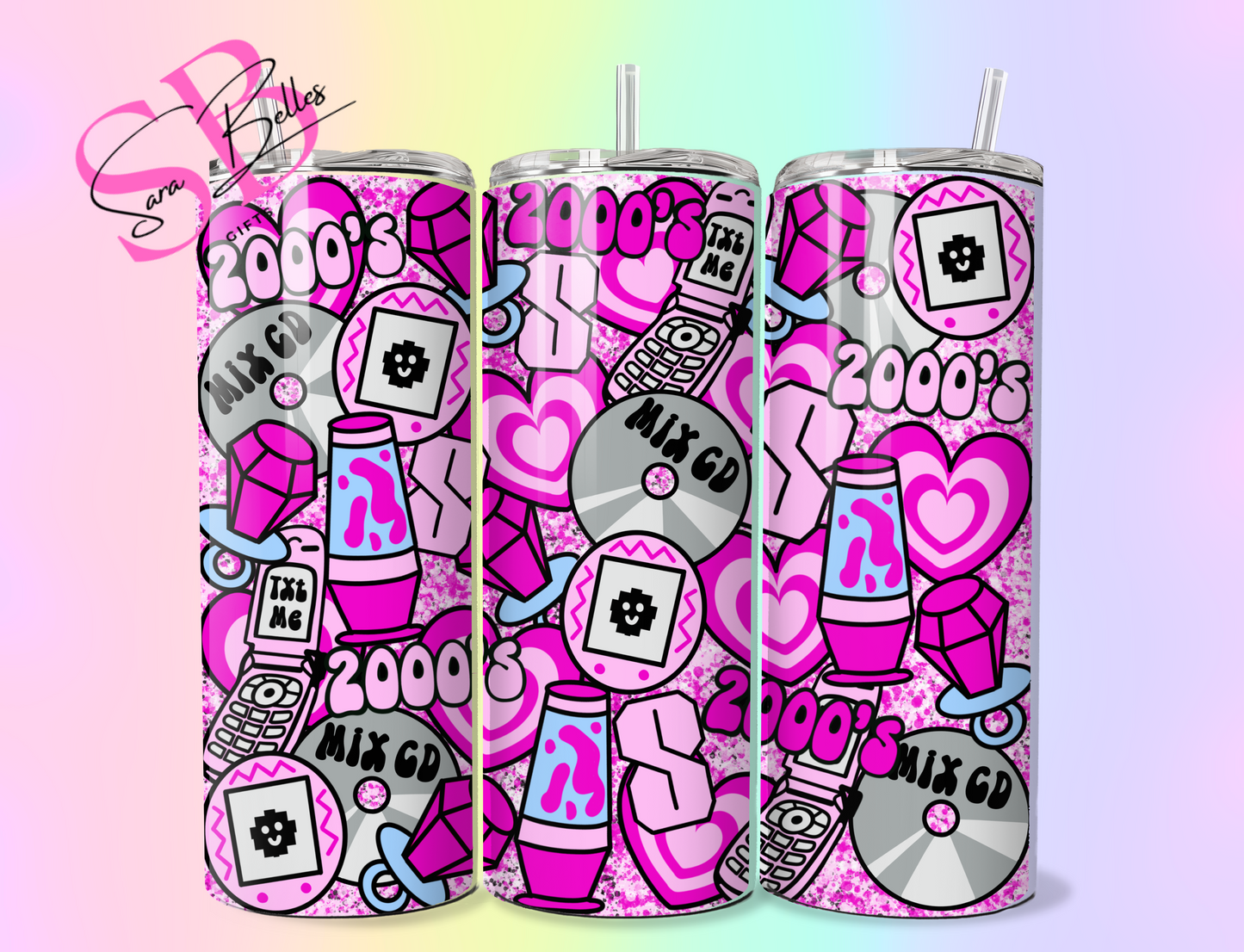 2000s Retro Vibes 20oz Tumbler – Y2K Pink Retro Design Skinny Straight Stainless Steel Tumbler