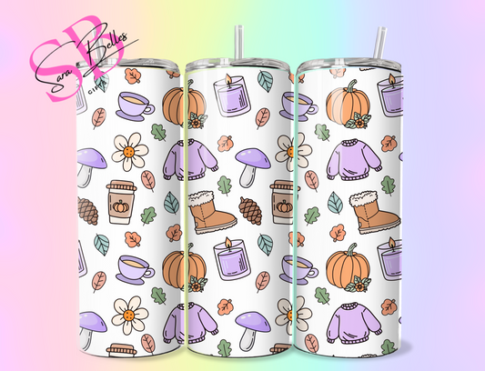 Purple Fall 20oz Tumbler – Autumn Leaves Stainless Steel Cup with Straw in Cozy Seasonal Colours