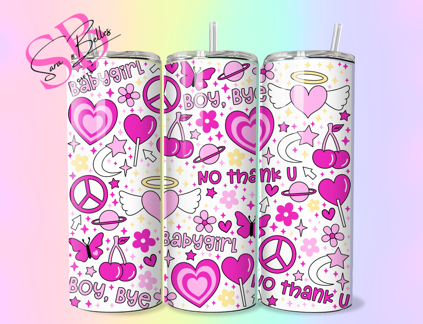 Y2K Retro 20oz Tumbler – Pink 2000s Aesthetic Skinny Stainless Steel Cup with Lid & Straw