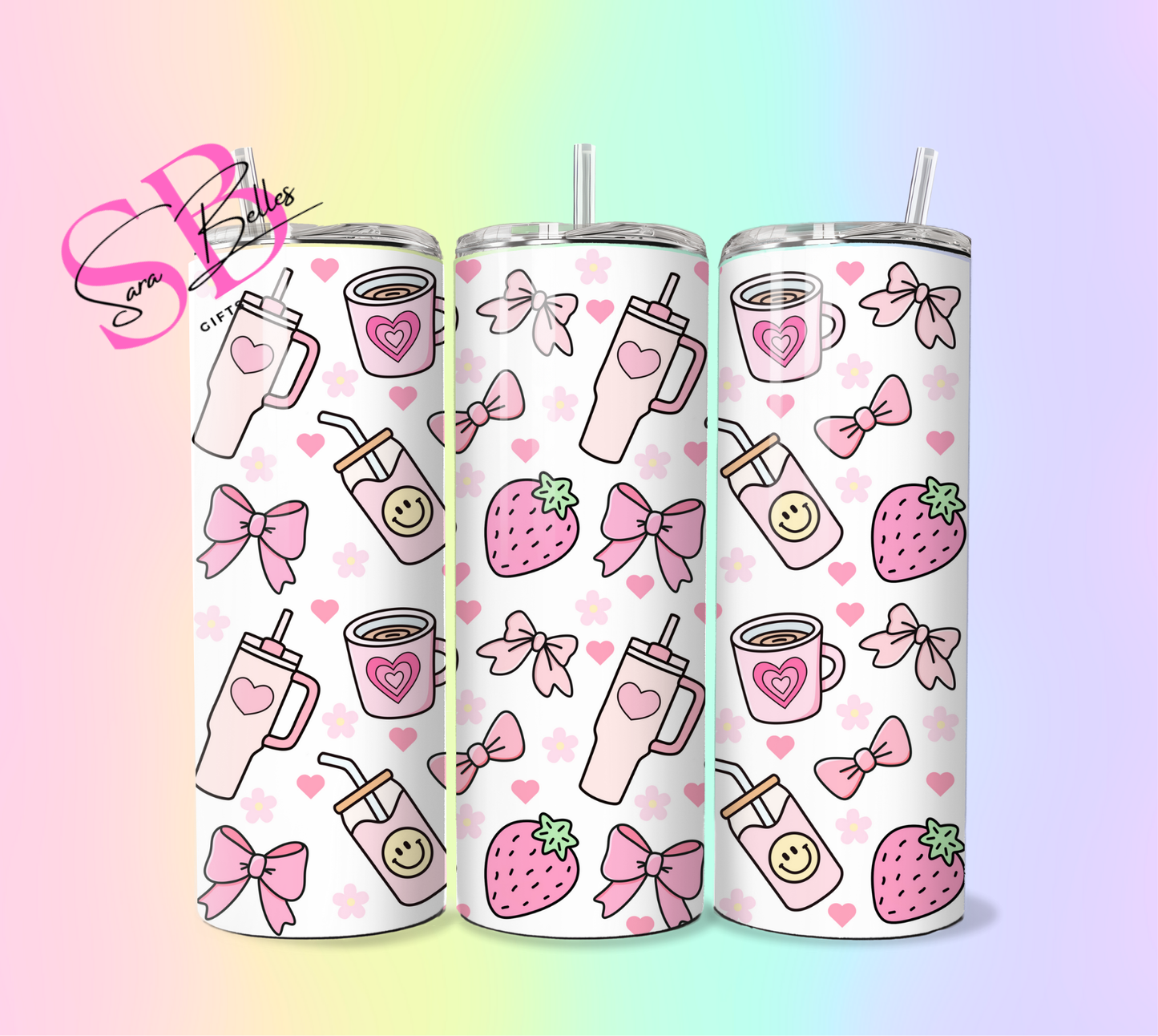 Pink Girly Coffee 20oz Tumbler – Cute Aesthetic Stainless Steel Cup for Iced Coffee & Hot Drinks